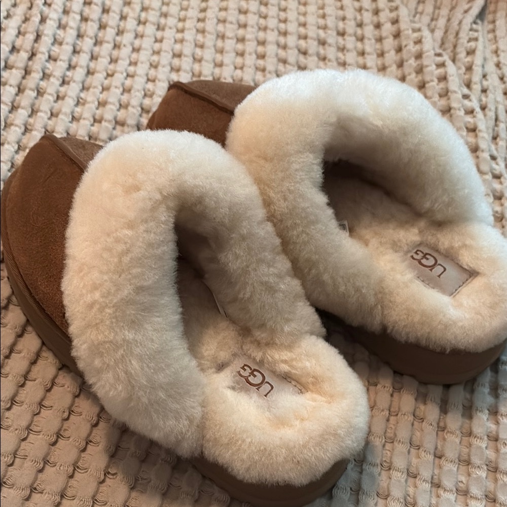 UGG Tan Slippers with Soft Cream Lining